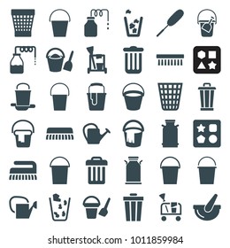 Bucket icons. set of 36 editable filled bucket icons such as canister, from toy for beach, cleaning tools, dust brush, clean brush, trash bin