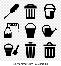 Bucket icons set. set of 9 bucket filled icons such as canister, dust brush, watering can, delete trash bin