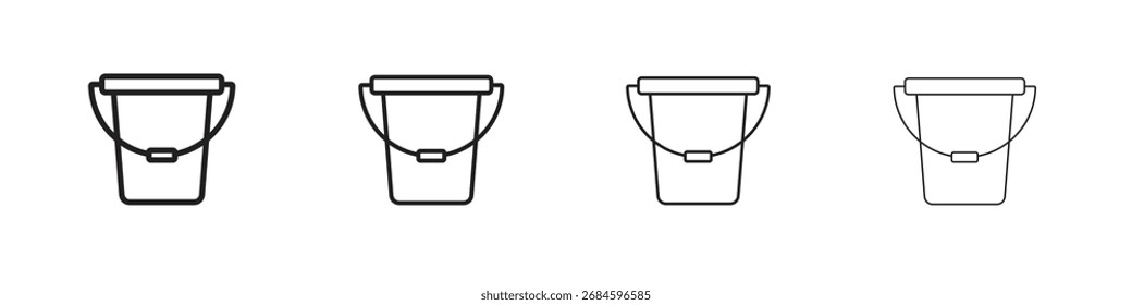 Ícones de balde. símbolos de linha fina em traçados