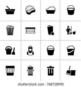 Bucket icons. vector collection filled bucket icons. includes symbols such as trash bin, sponge, basin, floor wash, maid. use for web, mobile and ui design.