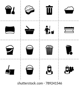 Bucket icons. vector collection filled bucket icons. includes symbols such as trash bin, sponge, basin, floor wash, maid. use for web, mobile and ui design.
