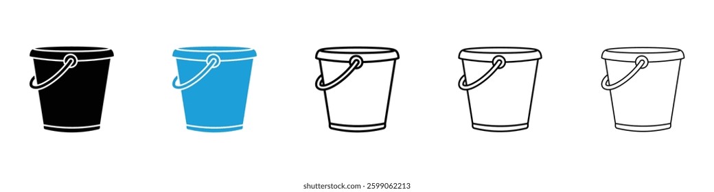 Bucket icons vector illustrations in black and blue colors for web and ui designs