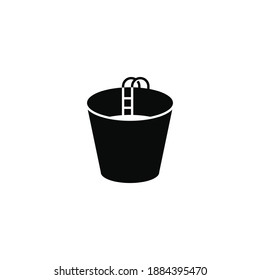 Bucket with ladder illustration, Creative ideas hipster pool logo icon sign symbol vector template. Isolated object on white background