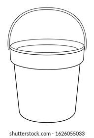 Bucket - a linear vector drawing for coloring. Plastic or metal bucket - vector template for coloring. Gardening and household equipment - bucket with handle - hand drawing. Outline.