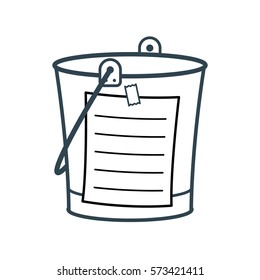 Bucket List Cartoon Concept With A Metal Pail And Adhering Blank List, Vector