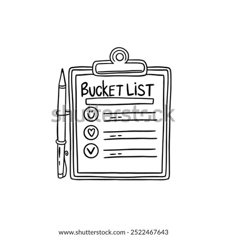 Bucket list outline illustration on white background.