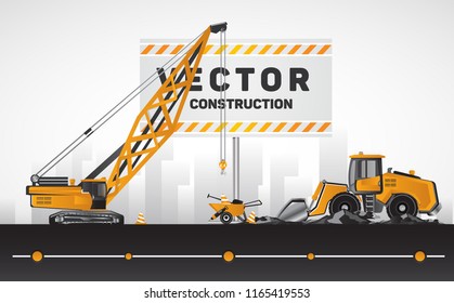 Bucket Loader with boom crane, construction equipment.