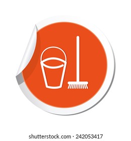 Bucket and mop for cleaning icon. Vector illustration isolated on white background