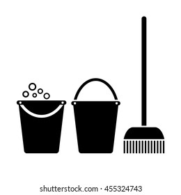 Bucket and mop, cleaning icon vector illustration isolated on white background