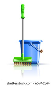 bucket and mop for cleaning vector illustration isolated on white background