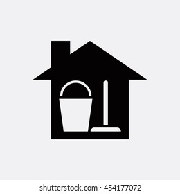 Bucket and mop icon illustration isolated vector sign symbol