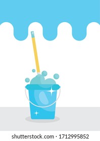 bucket with mop icon over white background, colorful design, vector illustration