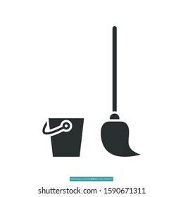 bucket and mop icon vector illustration logo template for many purpose. Isolated on white background.