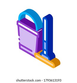 Bucket And Mop Icon Vector. Isometric Bucket And Mop sign. color isolated symbol illustration