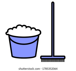 Bucket and mop on a white background. Symbol. Vector illustration.