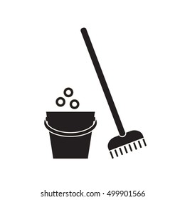 Bucket and mop on white background.