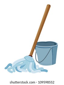 Bucket and mop vector