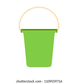 Bucket object equipment tool home. Handle vector summer garbage isolated white icon. Cleanup plastic can illustration art. Flat green container sing. Color jar empty household mockup design.