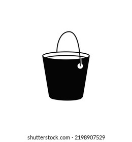 Bucket, pail bucket icon in black flat glyph, filled style isolated on white background
