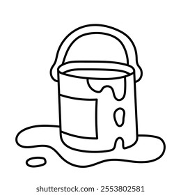 Bucket of paint. Black and white illustration, hand drawn coloring.