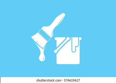 bucket of paint and a brush icon vector illustration.