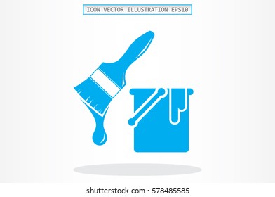 bucket of paint and a brush icon vector illustration.
