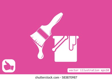 bucket of paint and a brush icon vector illustration.