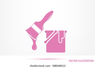 bucket of paint and a brush icon vector illustration