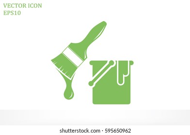 bucket of paint and a brush icon vector illustration.