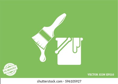bucket of paint and a brush icon vector illustration