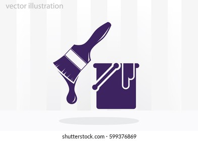 bucket of paint and a brush icon vector illustration