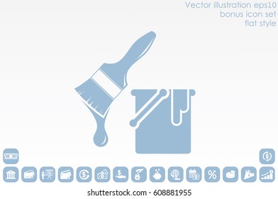bucket of paint and a brush icon vector illustration
