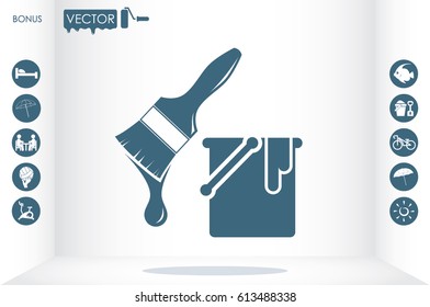 bucket of paint and a brush icon vector illustration