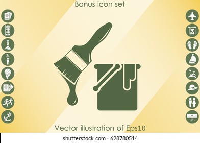 bucket of paint and a brush icon vector illustration