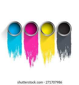 Bucket Of Paint CMYK. Vector Image.