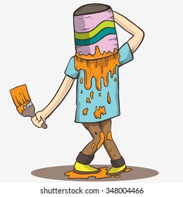 a bucket of paint fall off on the head