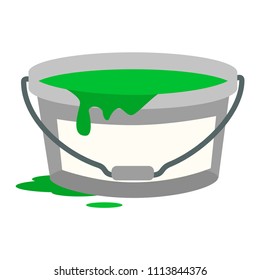 Bucket with paint, green paint color, vector illustration. EPS 10.