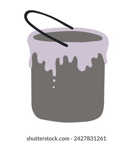 Bucket of paint hand drawn illustration. Flat style design, isolated vector. Easter holiday clip art, seasonal card, banner, poster, element. Fine art, painting, house decoration