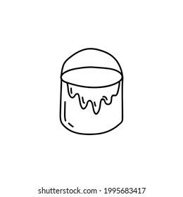 icono de pintura de cubo en línea negra plana, aislado en fondo blanco 