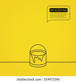 Bucket of paint icon. Painting box sign. Speech bubble of dotted line. Orange background. Vector