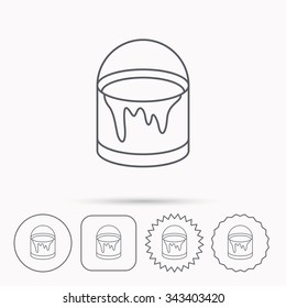 Bucket of paint icon. Painting box sign. Linear circle, square and star buttons with icons.