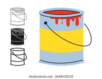 Bucket of paint icon symbol set. Can of paint profession tool equipment for repair symbol stylized design. Jar of paint flat sign construction tool repair simple icon vector design