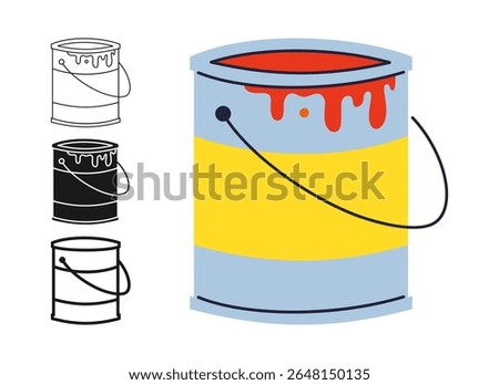 Bucket of paint icon symbol set. Can of paint profession tool equipment for repair symbol stylized design. Jar of paint flat sign construction tool repair simple icon vector design