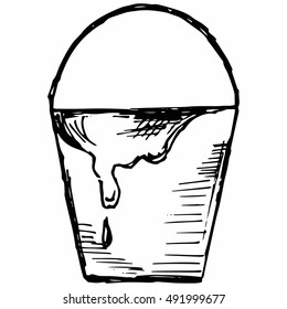 Bucket of paint. Isolated on white background. Vector, doodle style