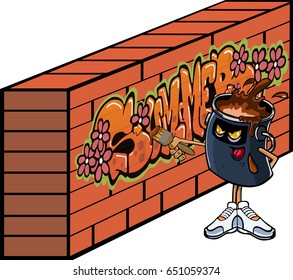 a bucket of paint paints on a brick wall with the word summer