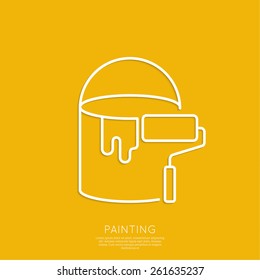 Bucket of paint and roller. 