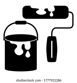 Bucket and paint roller icon in trendy flat style design. Vector illustration isolated on white background.