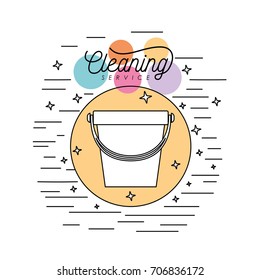 bucket plastic silhouette cleaning service plastic in circular frame with color bubbles and decorative stars and lines on white background vector illustration