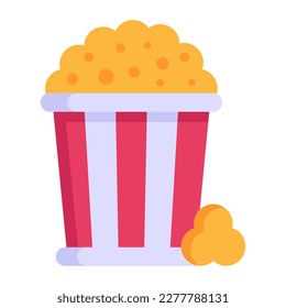 A bucket of popcorn in flat icon design 