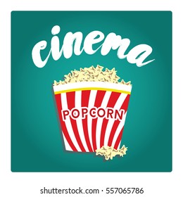 A bucket of popcorn in a flat style. Vector illustration. Cinema.